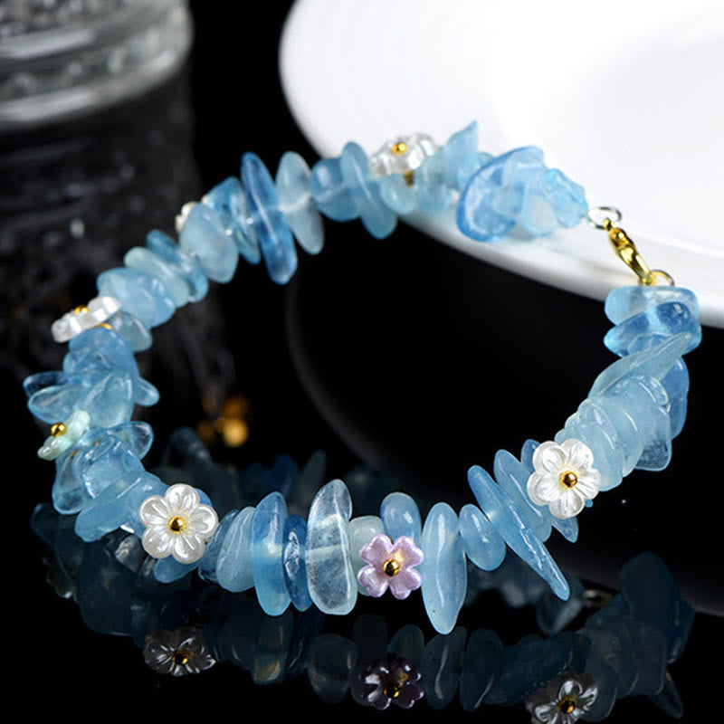 Wear FengShui Natural Aquamarine Peridot Strawberry Quartz Various Crystals Serenity Bracelet