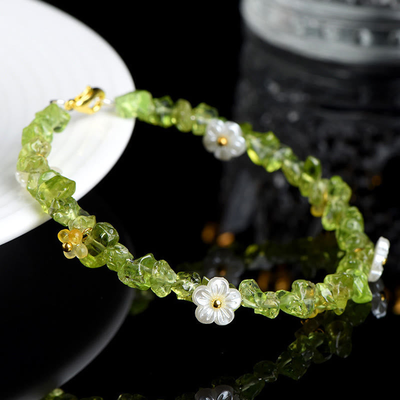 Wear FengShui Natural Aquamarine Peridot Strawberry Quartz Various Crystals Serenity Bracelet