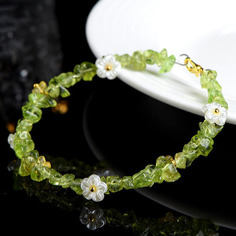Wear FengShui Natural Aquamarine Peridot Strawberry Quartz Various Crystals Serenity Bracelet