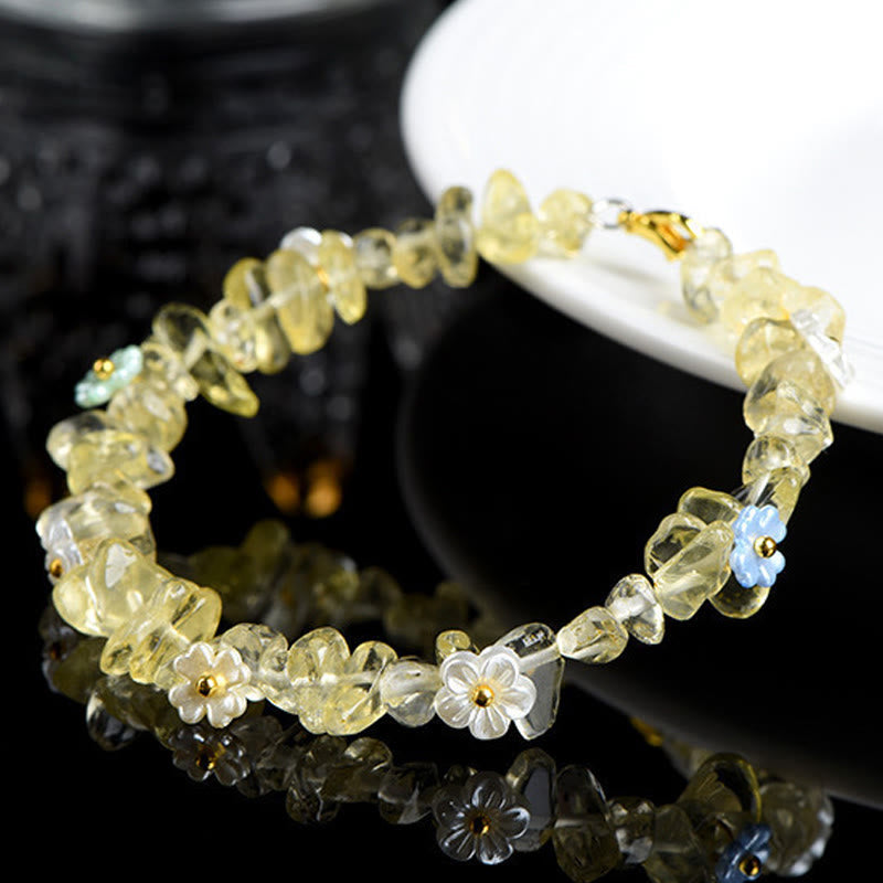 Wear FengShui Natural Aquamarine Peridot Strawberry Quartz Various Crystals Serenity Bracelet