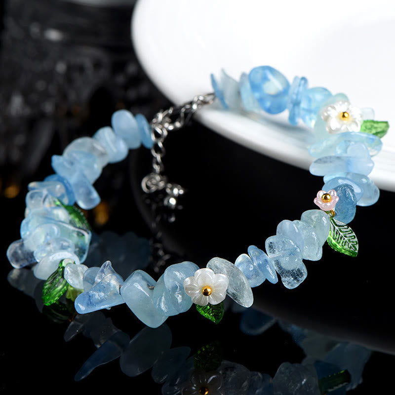 Wear FengShui Natural Aquamarine Peridot Strawberry Quartz Various Crystals Serenity Bracelet