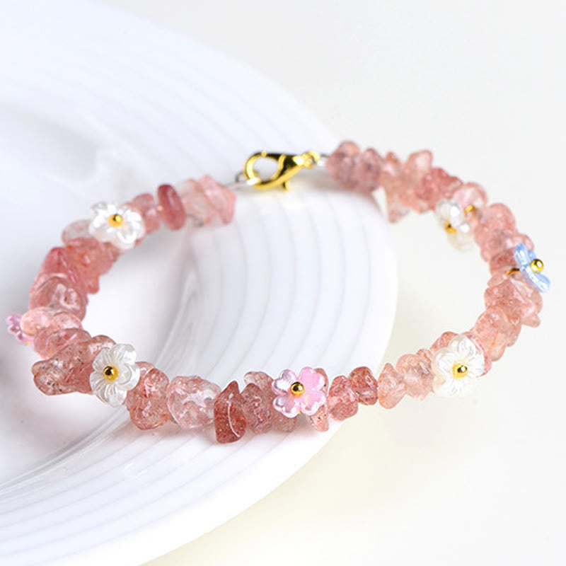 Wear FengShui Natural Aquamarine Peridot Strawberry Quartz Various Crystals Serenity Bracelet