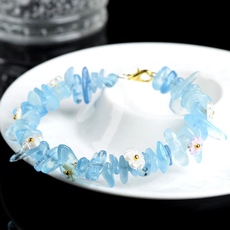Wear FengShui Natural Aquamarine Peridot Strawberry Quartz Various Crystals Serenity Bracelet