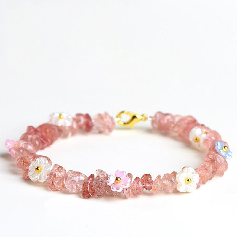 Wear FengShui Natural Aquamarine Peridot Strawberry Quartz Various Crystals Serenity Bracelet
