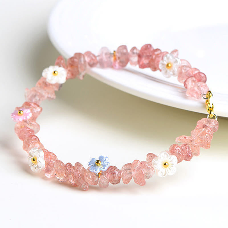 Wear FengShui Natural Aquamarine Peridot Strawberry Quartz Various Crystals Serenity Bracelet