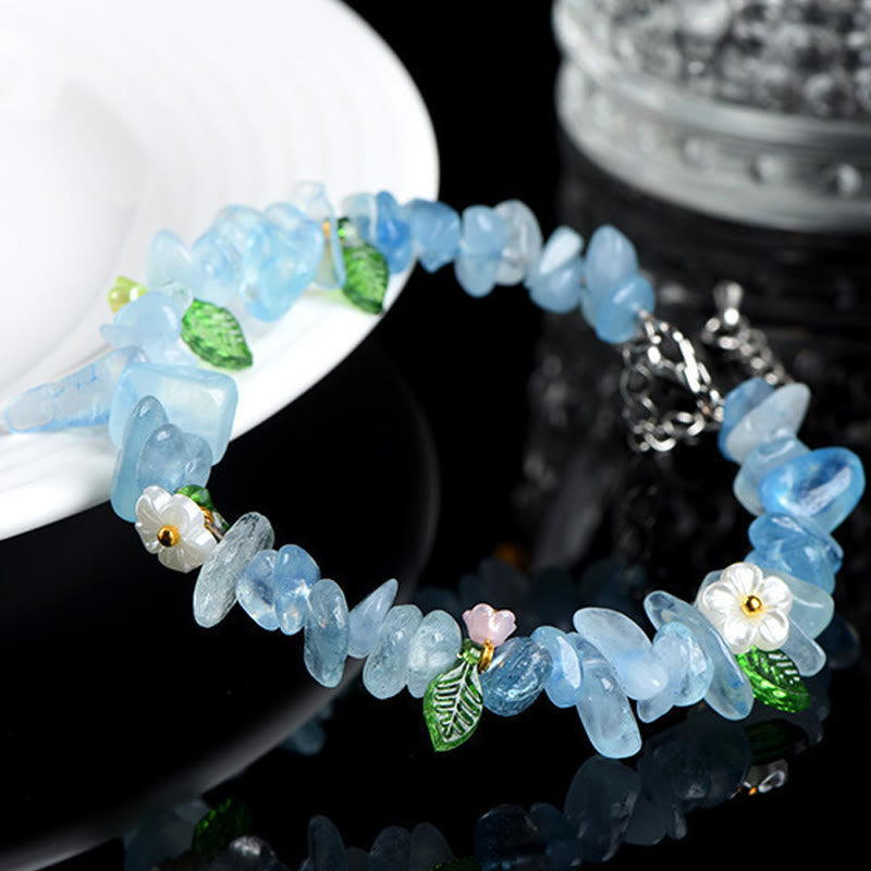 Wear FengShui Natural Aquamarine Peridot Strawberry Quartz Various Crystals Serenity Bracelet
