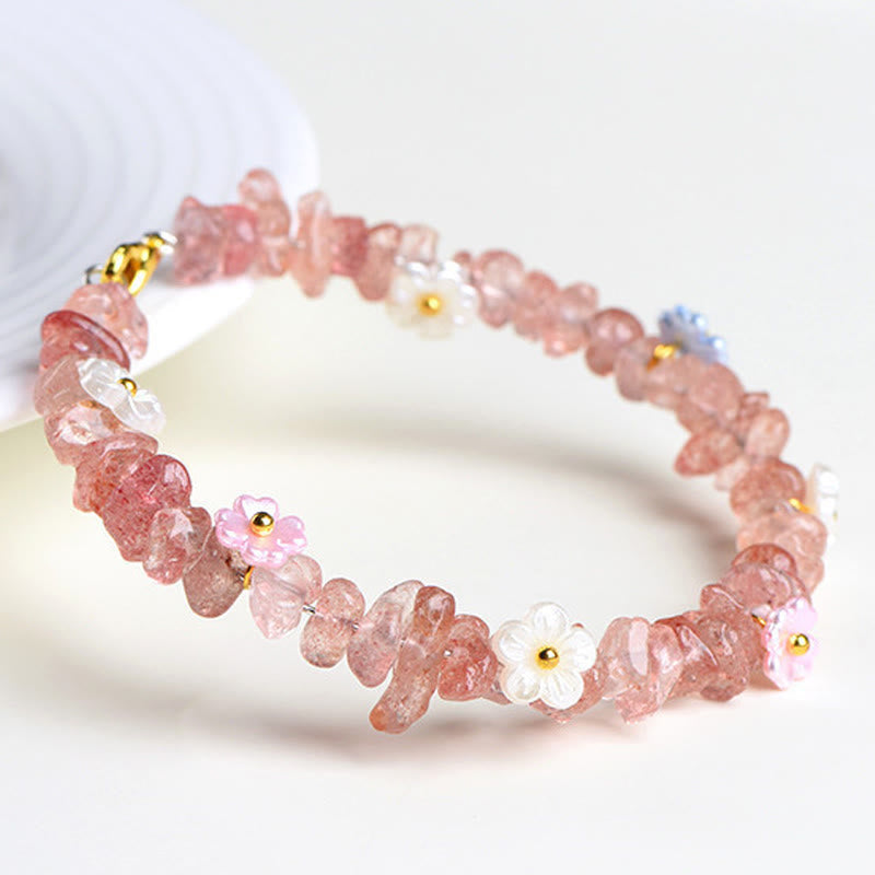 Wear FengShui Natural Aquamarine Peridot Strawberry Quartz Various Crystals Serenity Bracelet