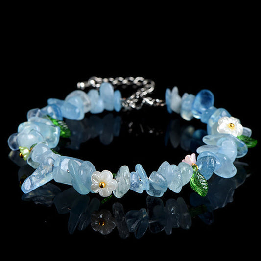 Wear FengShui Natural Aquamarine Peridot Strawberry Quartz Various Crystals Serenity Bracelet