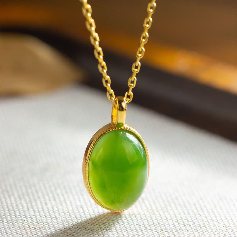 Wear FengShui 925 Sterling Silver Natural Hetian Jade Round Design Prosperity Necklace Pendant