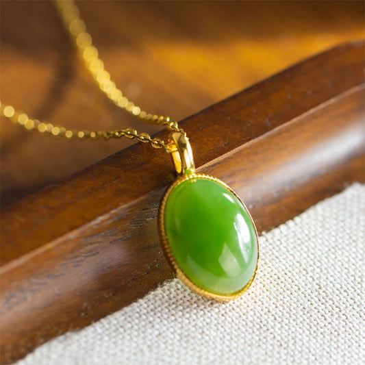 Wear FengShui 925 Sterling Silver Natural Hetian Jade Round Design Prosperity Necklace Pendant