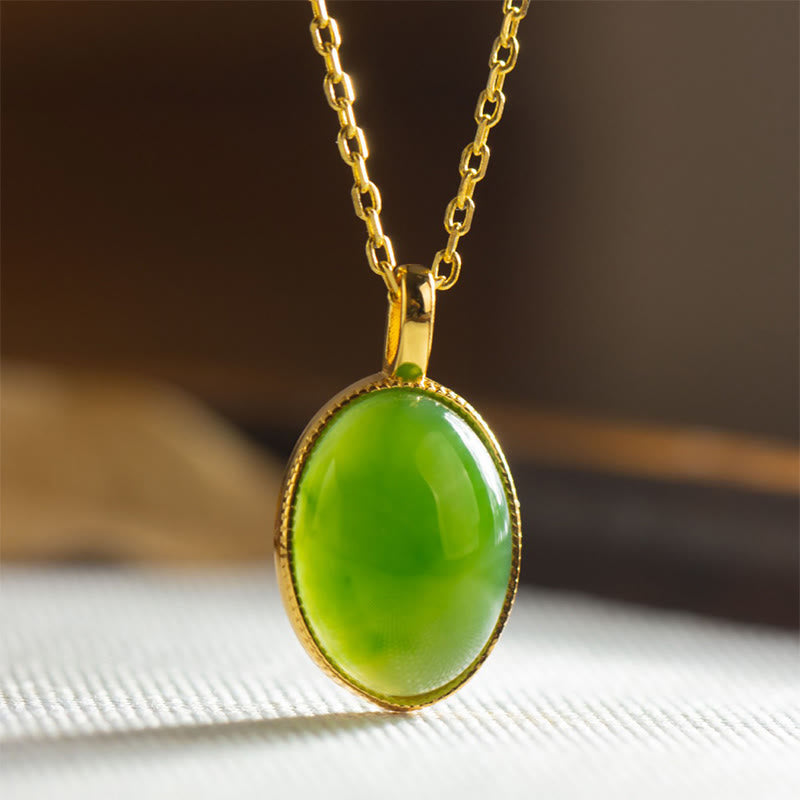 Wear FengShui 925 Sterling Silver Natural Hetian Jade Round Design Prosperity Necklace Pendant