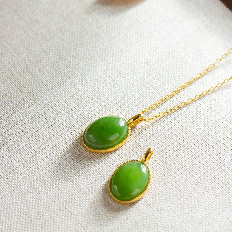 Wear FengShui 925 Sterling Silver Natural Hetian Jade Round Design Prosperity Necklace Pendant
