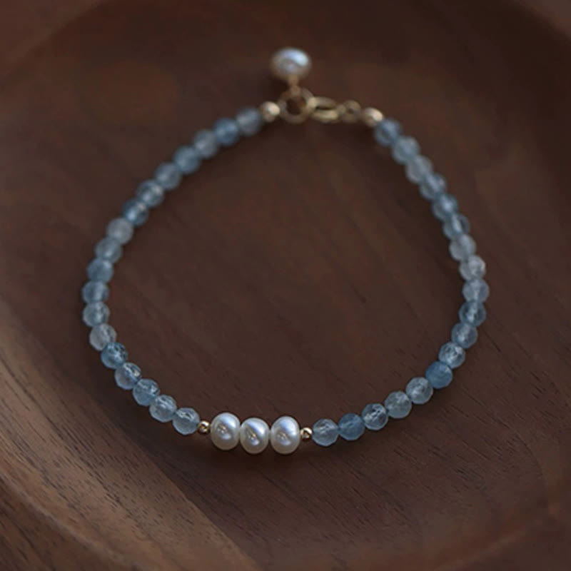 Wear FengShui Natural Aquamarine Fine 4mm Bead Pearl Serenity Bracelet