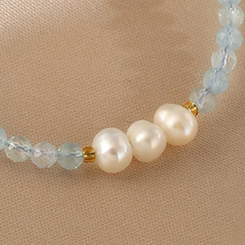 Wear FengShui Natural Aquamarine Fine 4mm Bead Pearl Serenity Bracelet