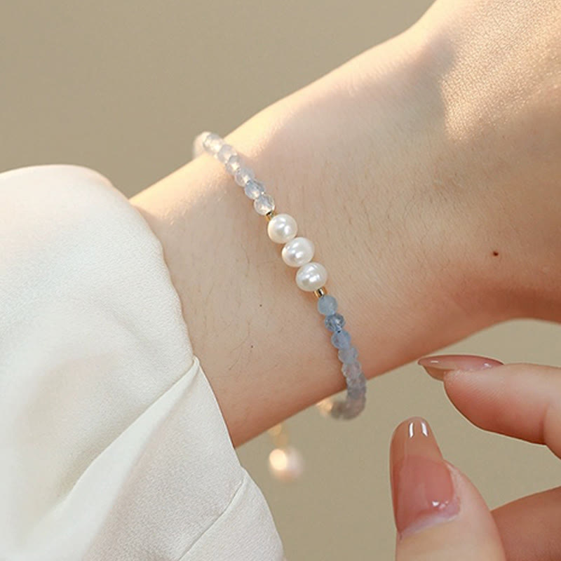 Wear FengShui Natural Aquamarine Fine 4mm Bead Pearl Serenity Bracelet