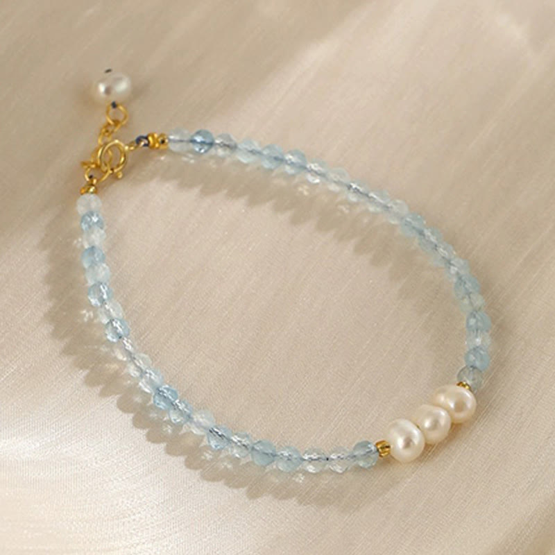 Wear FengShui Natural Aquamarine Fine 4mm Bead Pearl Serenity Bracelet