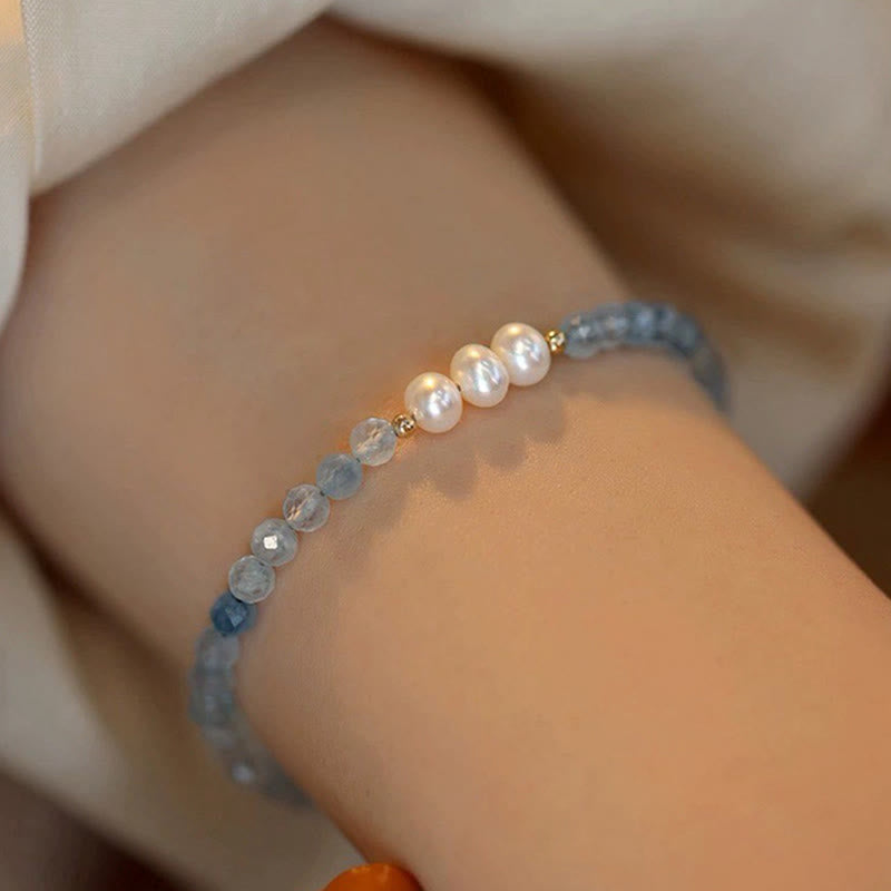Wear FengShui Natural Aquamarine Fine 4mm Bead Pearl Serenity Bracelet