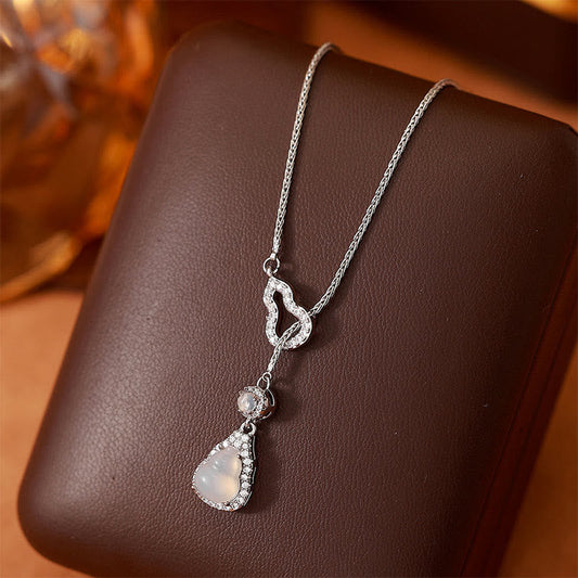 Wear FengShui Double Gourd Chalcedony Copper Positive Necklace Pendant