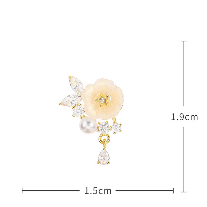 Wear FengShui White Rose Flower Zircon Copper Luck Clip-on Stud Earrings