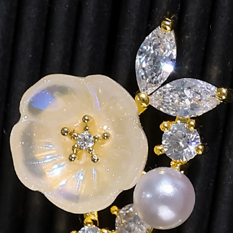 Wear FengShui White Rose Flower Zircon Copper Luck Clip-on Stud Earrings