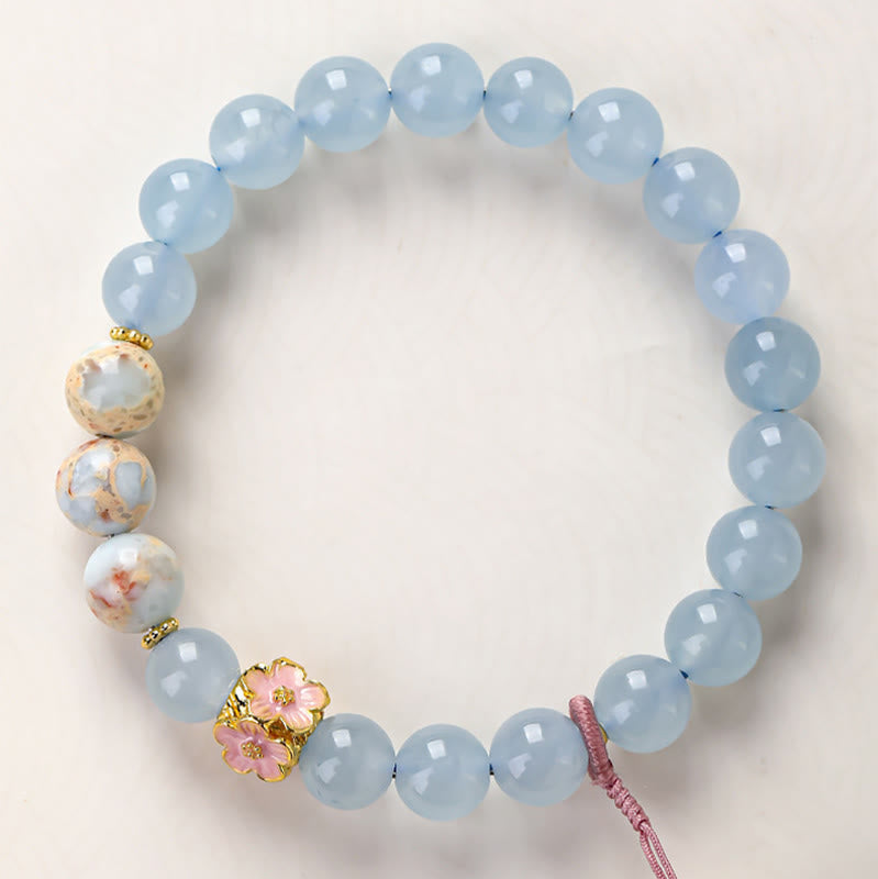 Wear FengShui Blue Chalcedony Fu Character Cat Paw Healing Bracelet