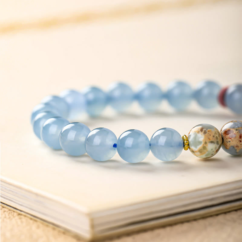 Wear FengShui Blue Chalcedony Fu Character Cat Paw Healing Bracelet