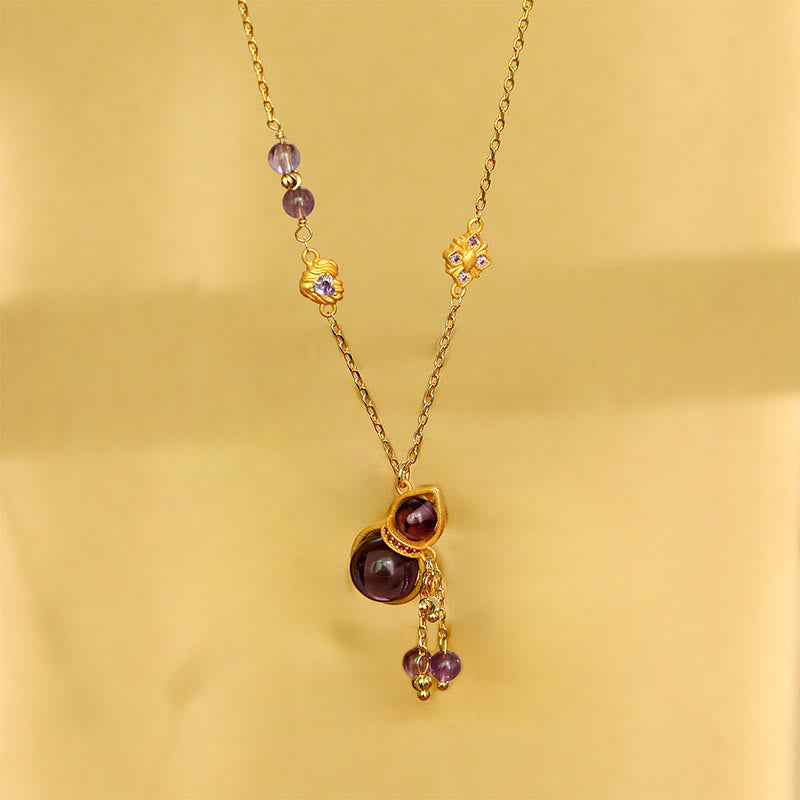Wear FengShui Gourd Tassel Amethyst Copper Chain Meditation Necklace Pendant