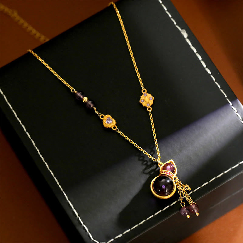 Wear FengShui Gourd Tassel Amethyst Copper Chain Meditation Necklace Pendant