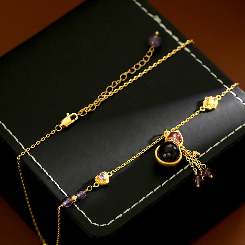 Wear FengShui Gourd Tassel Amethyst Copper Chain Meditation Necklace Pendant