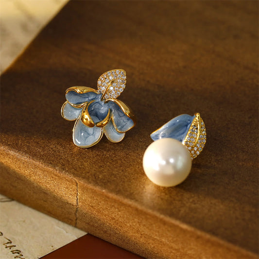Wear FengShui Camellia Flower Zircon Copper Luck Stud Earrings