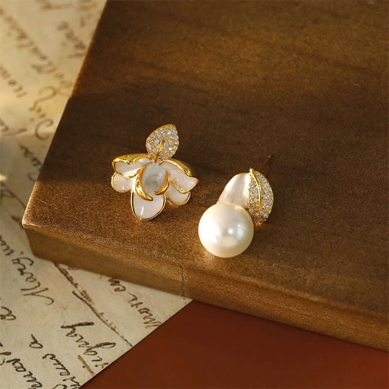 Wear FengShui Camellia Flower Zircon Copper Luck Stud Earrings