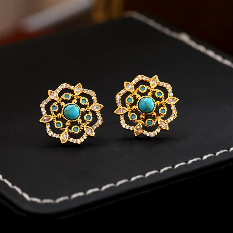 Wear FengShui Octagonal Compass Zircon Copper Balance Stud Earrings