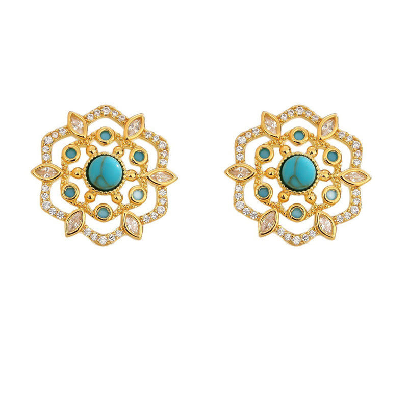 Wear FengShui Octagonal Compass Zircon Copper Balance Stud Earrings