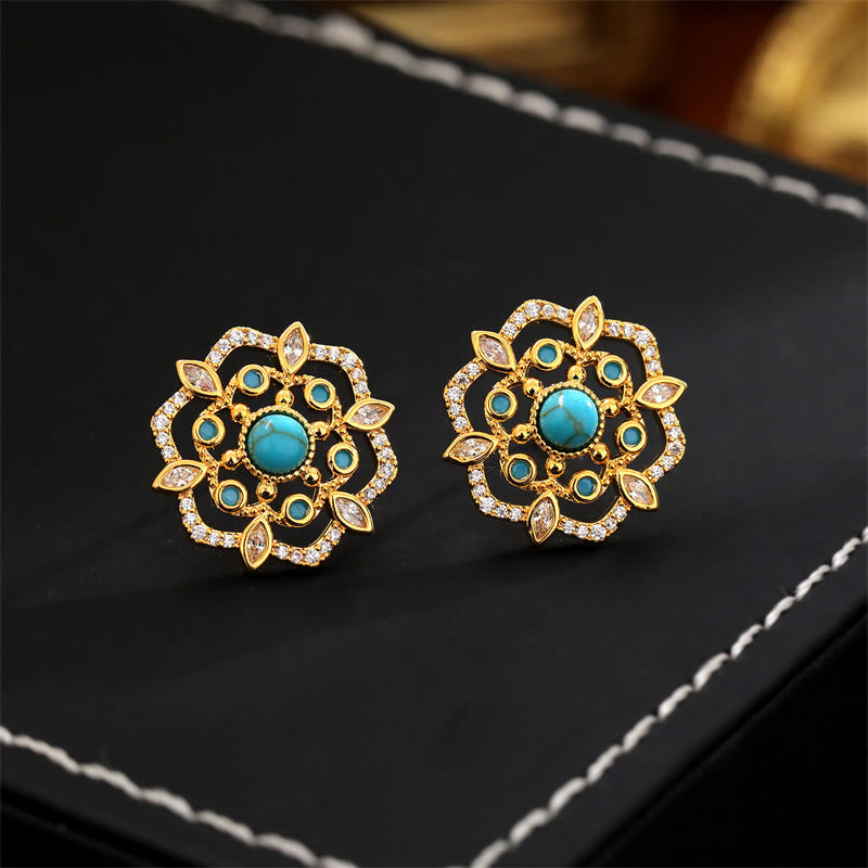 Wear FengShui Octagonal Compass Zircon Copper Balance Stud Earrings