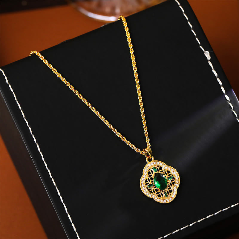 Wear FengShui Four Leaf Clover Hollow Design Copper Plated Gold Chain Luck Necklace Pendant