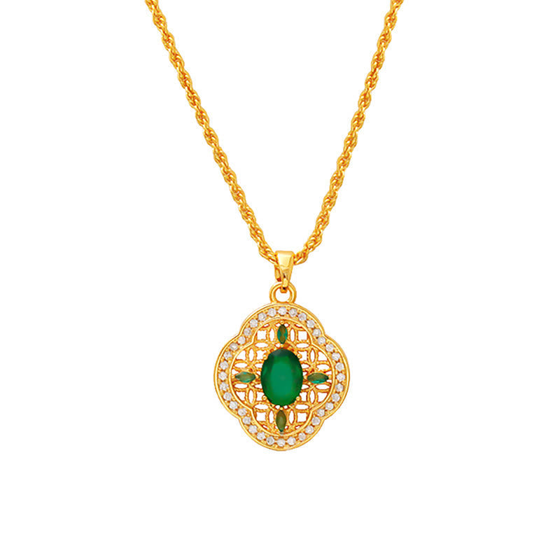 Wear FengShui Four Leaf Clover Hollow Design Copper Plated Gold Chain Luck Necklace Pendant