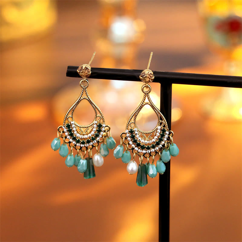 Wear FengShui Teardrop Tassel Copper Self Care Openwork Drop Dangle Earrings