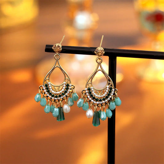 Wear FengShui Teardrop Tassel Copper Self Care Openwork Drop Dangle Earrings