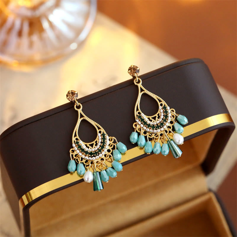 Wear FengShui Teardrop Tassel Copper Self Care Openwork Drop Dangle Earrings