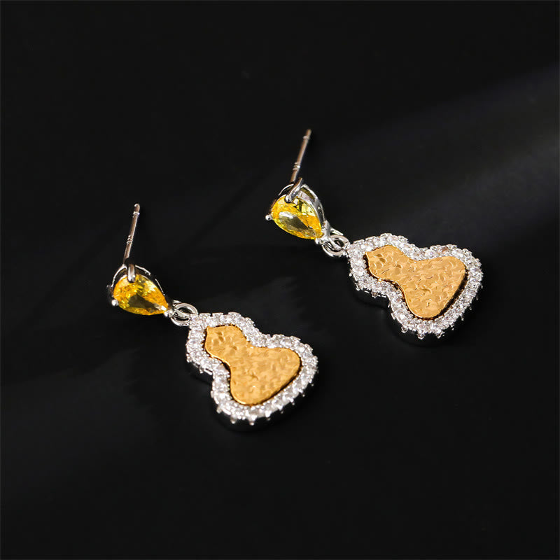 Wear FengShui Golden Gourd Zircon Copper Wealth Stud Earrings