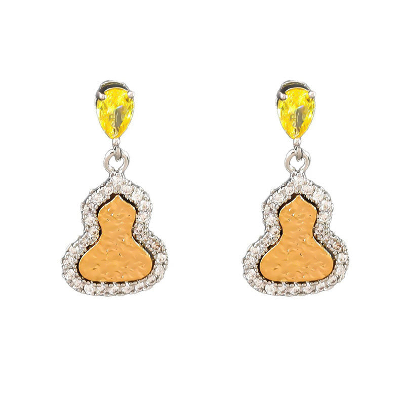 Wear FengShui Golden Gourd Zircon Copper Wealth Stud Earrings