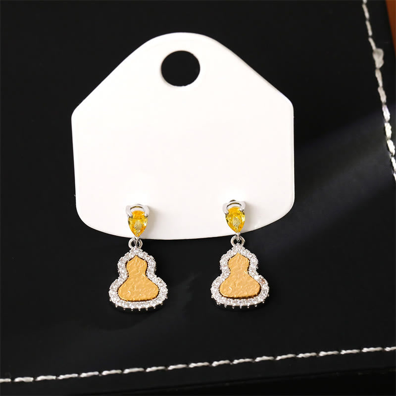 Wear FengShui Golden Gourd Zircon Copper Wealth Stud Earrings