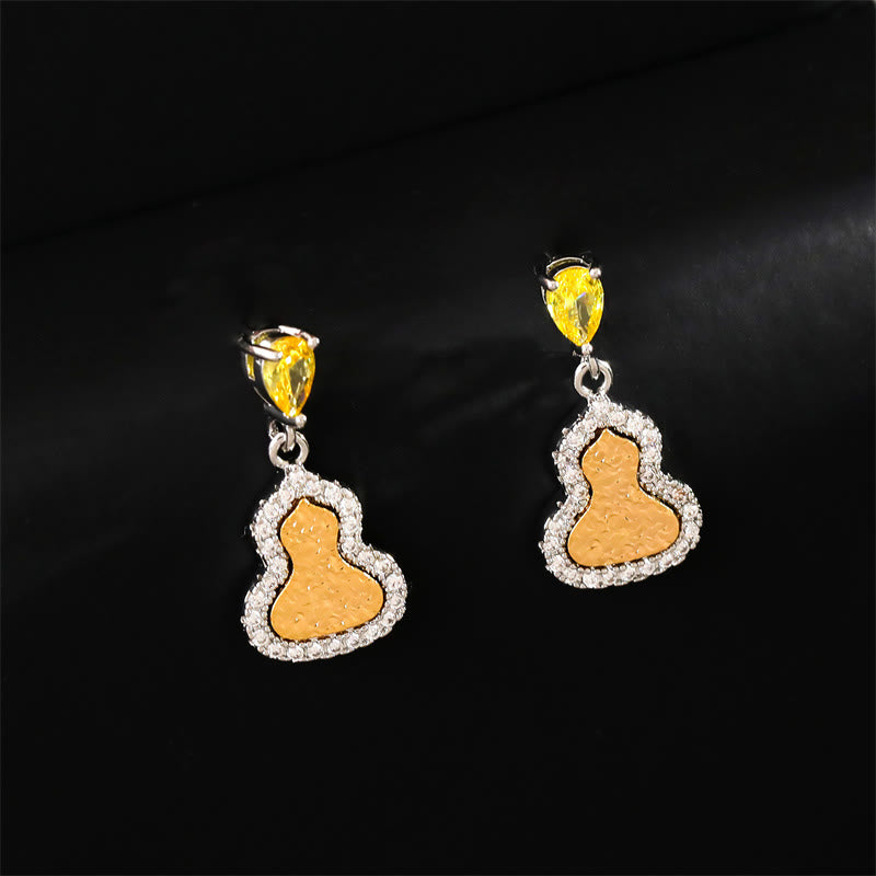 Wear FengShui Golden Gourd Zircon Copper Wealth Stud Earrings