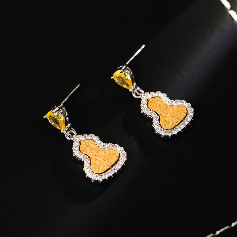 Wear FengShui Golden Gourd Zircon Copper Wealth Stud Earrings