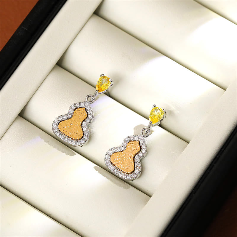 Wear FengShui Golden Gourd Zircon Copper Wealth Stud Earrings