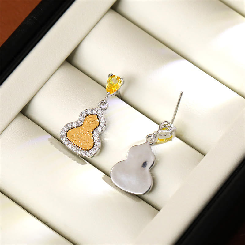 Wear FengShui Golden Gourd Zircon Copper Wealth Stud Earrings