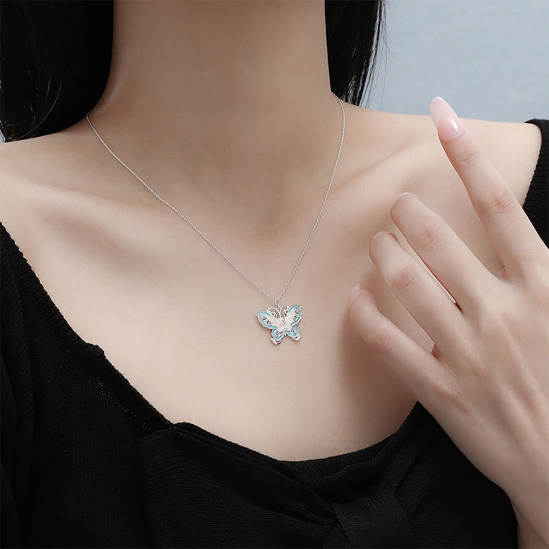 Wear FengShui 999 Sterling Silver Butterfly Blue Enamel Protection Necklace Pendant