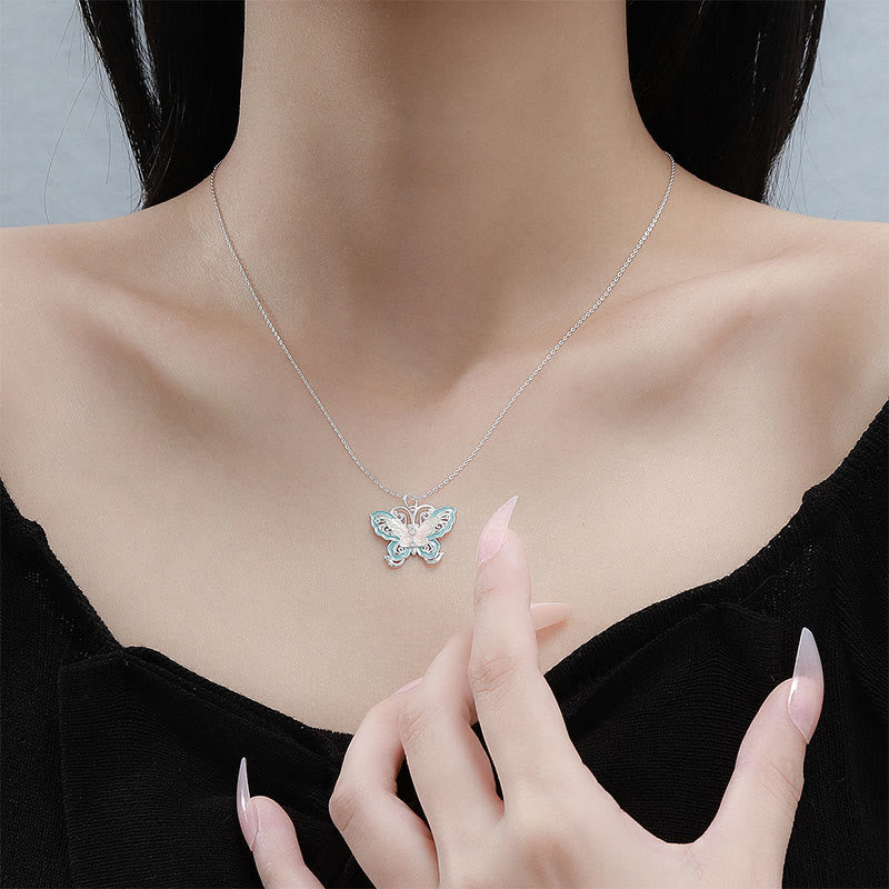 Wear FengShui 999 Sterling Silver Butterfly Blue Enamel Protection Necklace Pendant