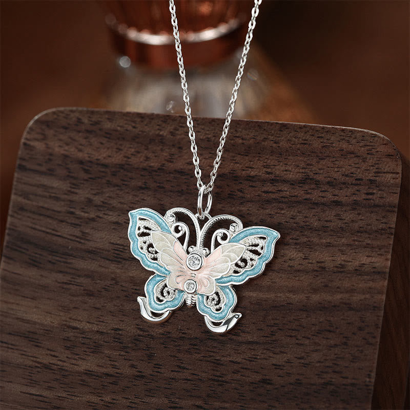 Wear FengShui 999 Sterling Silver Butterfly Blue Enamel Protection Necklace Pendant