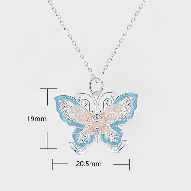 Wear FengShui 999 Sterling Silver Butterfly Blue Enamel Protection Necklace Pendant